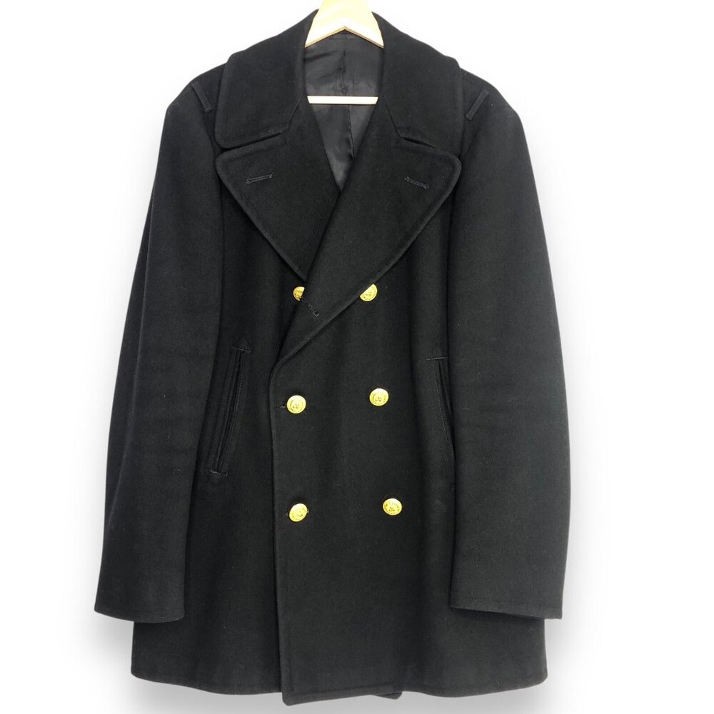VTG Mens US Navy Coat Overcoat 100% Wool 40R Gold Eagle Buttons Double-breasted